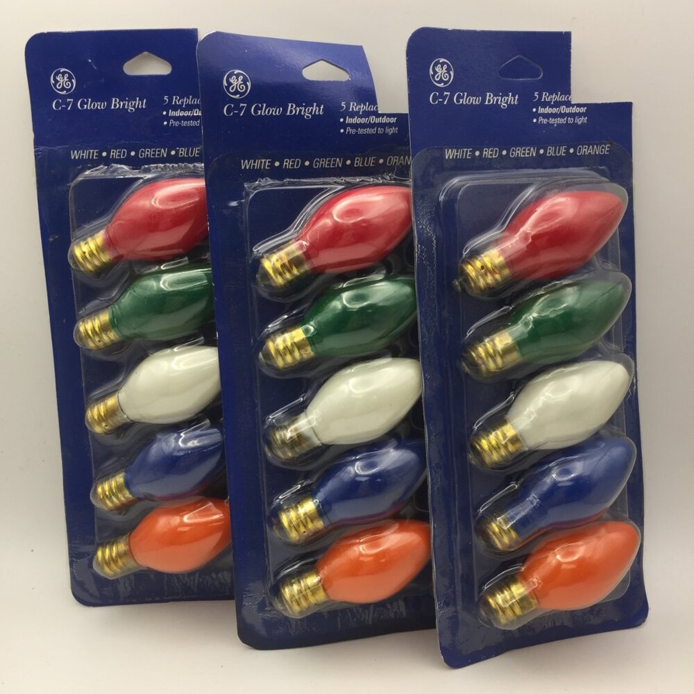 Ge C-7 Glow Bright 5 Replacement Colored Vintage Christmas Light Bulbs Retro Par